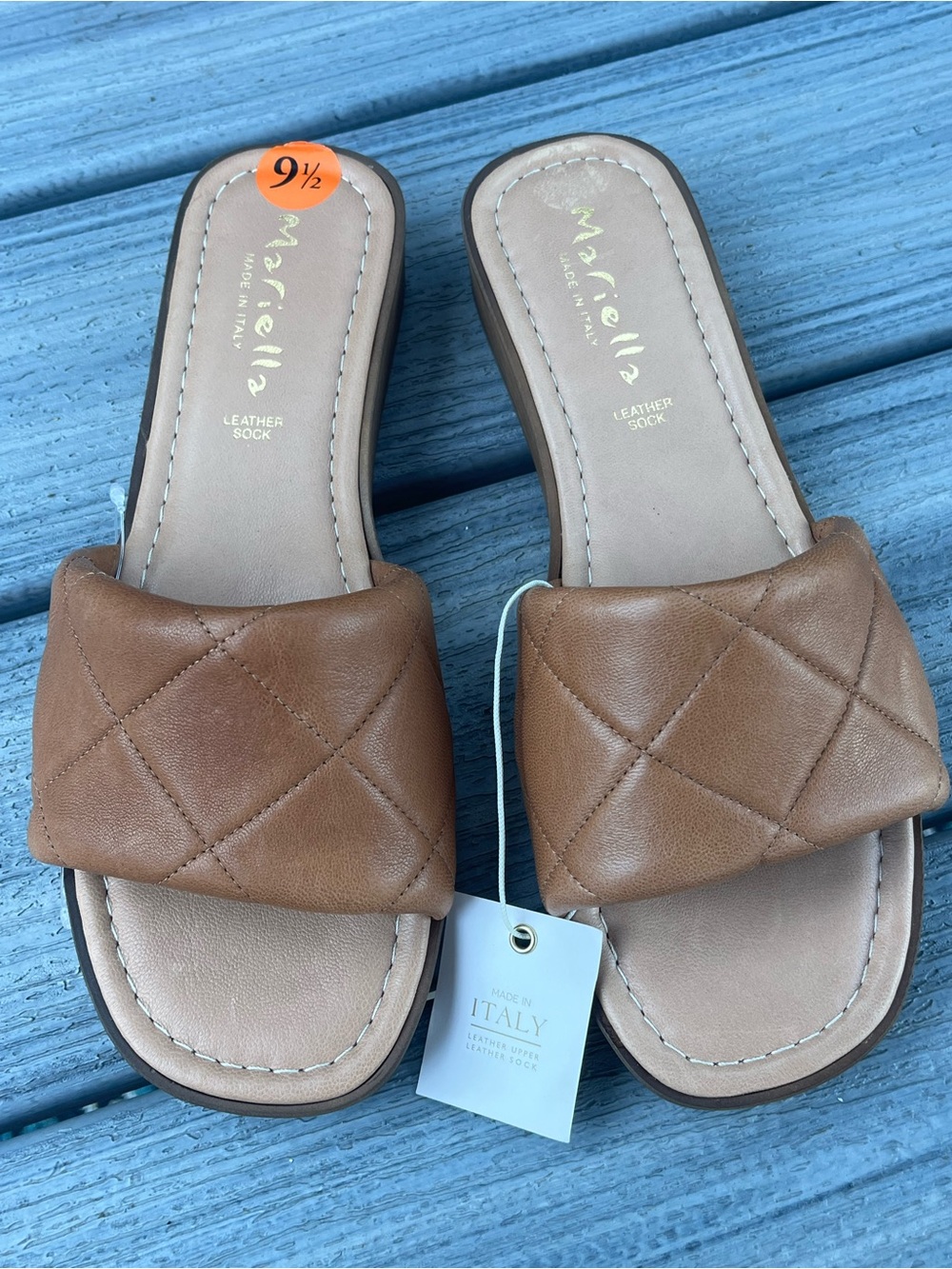 MARELLA Brown Quilted Leather Slide Sandals - Brown Made In Italy 9.5 New
